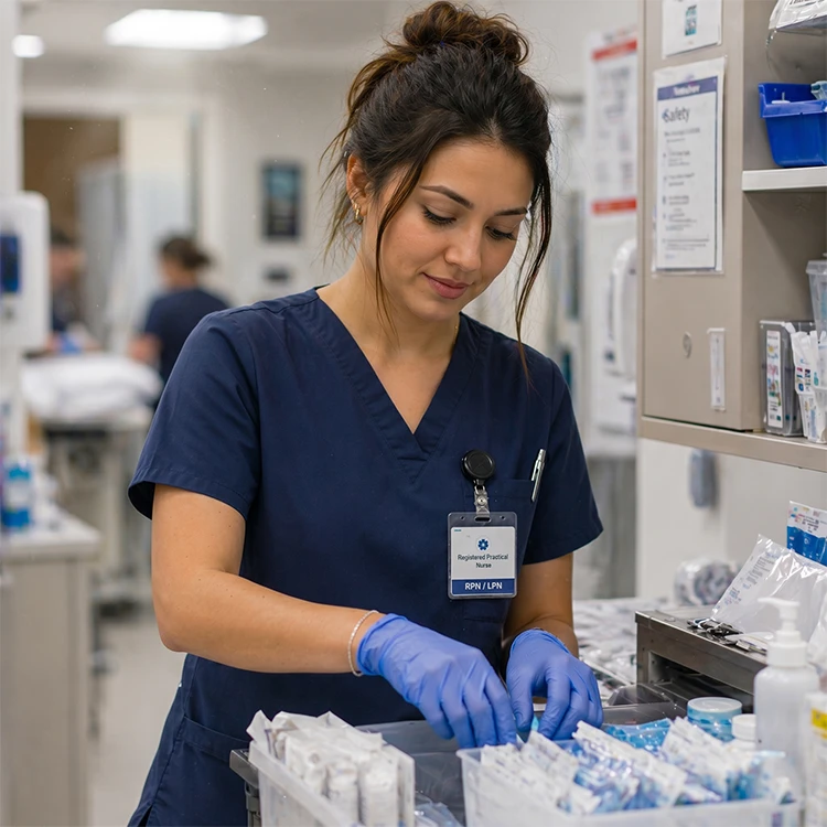 Registered practical nurse at a medication station