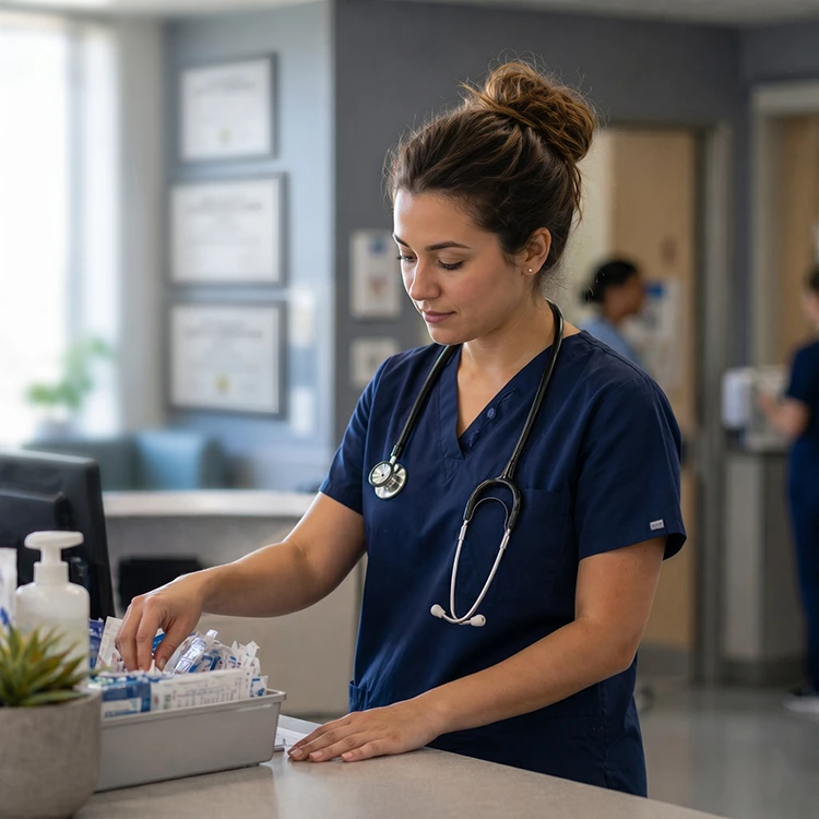 Healthcare professional transporting a patient