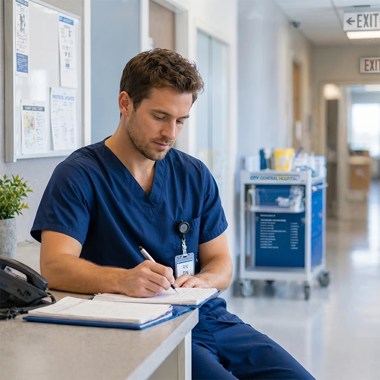 Healthcare staff discussing care plans